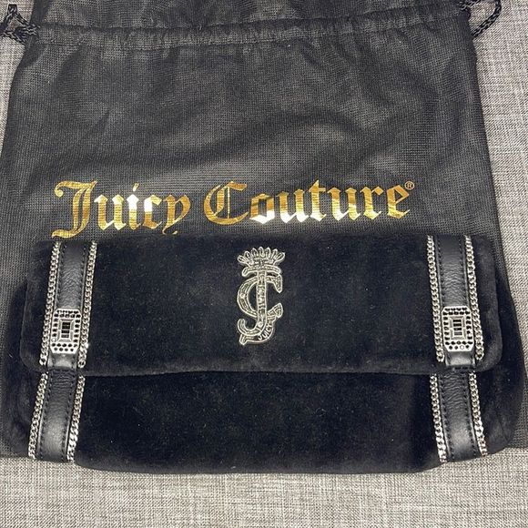 Juicy Couture Handbags - JUICY COUTURE Black Velour Chain Clutch